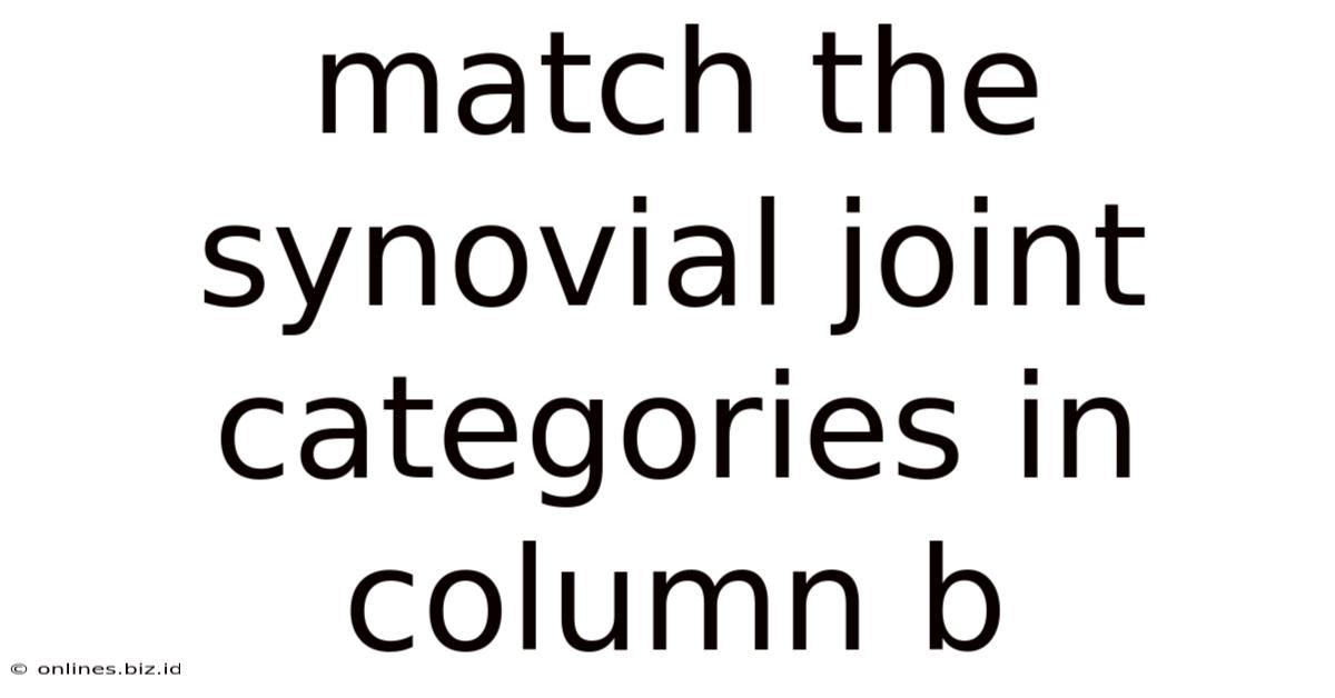 Match The Synovial Joint Categories In Column B