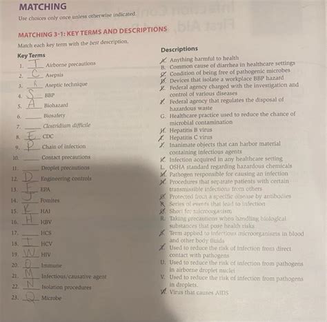 Matching 3-1 Key Terms And Descriptions