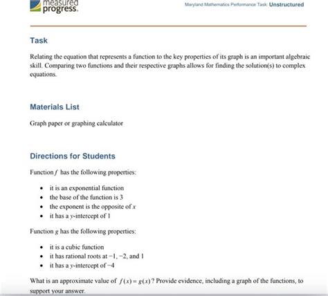 Measured Progress Maryland Mathematics Performance Task Unstructured Answers