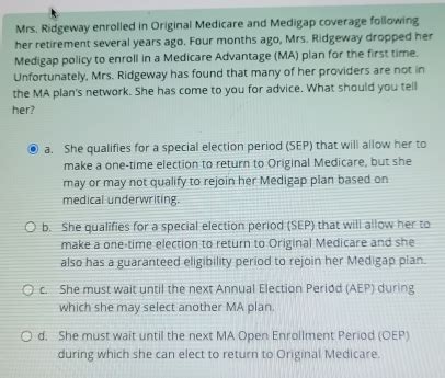 Mrs Ridgeway Enrolled In Original Medicare