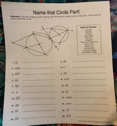 Name That Circle Part Answer Key