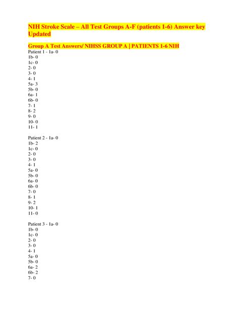 Nihss Stroke Scale Answers Group A