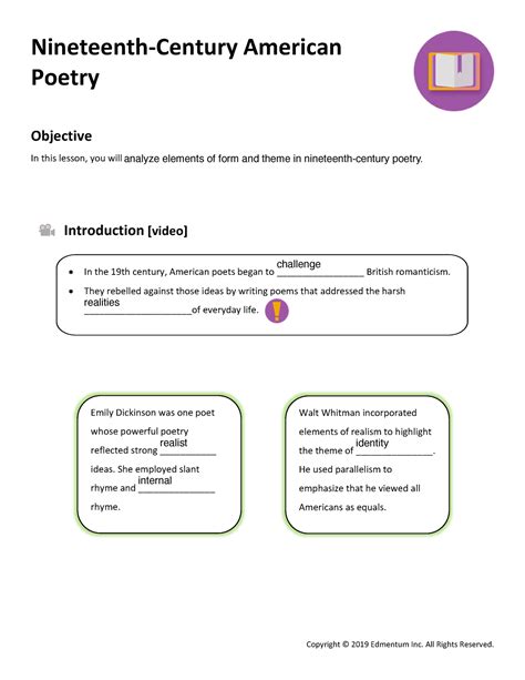 Nineteenth Century American Poetry Mastery Test