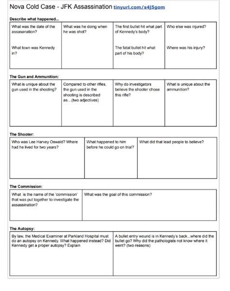 Nova Cold Case Jfk Worksheet Answers