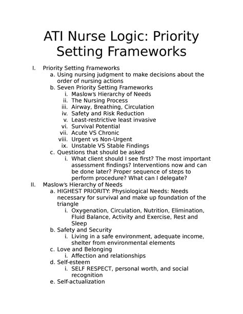 Nurse Logic 2.0 Priority Setting Frameworks Advanced Test