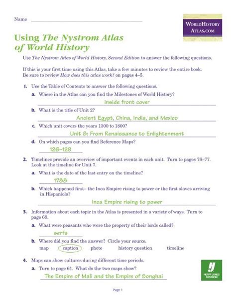 Nystrom Atlas Of World History Worksheets Answer Key Pdf