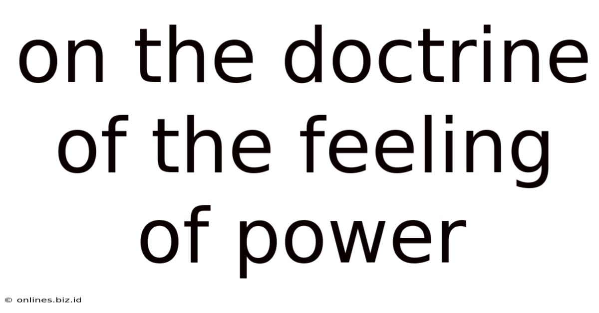 On The Doctrine Of The Feeling Of Power