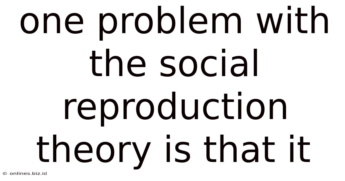 One Problem With The Social Reproduction Theory Is That It