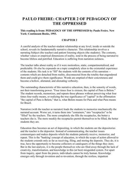 Pedagogy Of The Oppressed Chapter 2 Summary