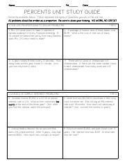 Percents Unit Study Guide Answer Key