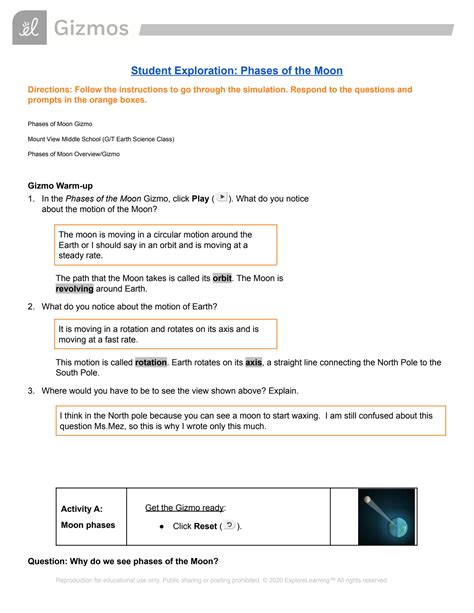 Phases Of The Moon Gizmo Answer Key