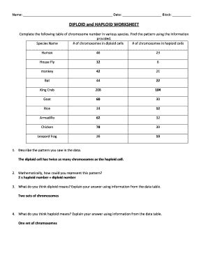 Practice Haploid V. Diploid Answer Key