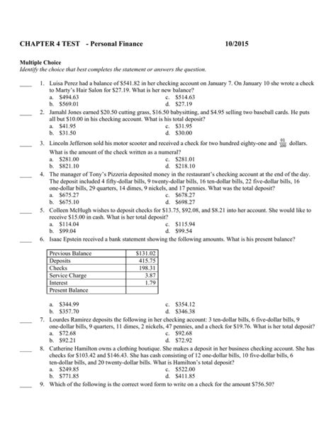 Practice Test Personal Finance Chapter 4