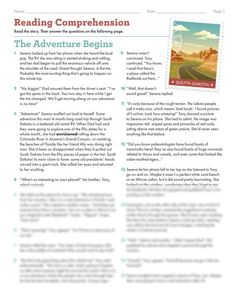 Reading Comprehension The Adventure Begins Answer Key