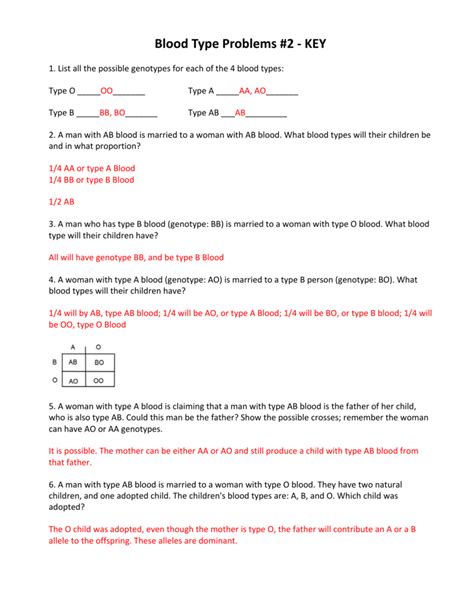 Regents Biology Genetics Practice 3 Blood Type Genetics Answer Key