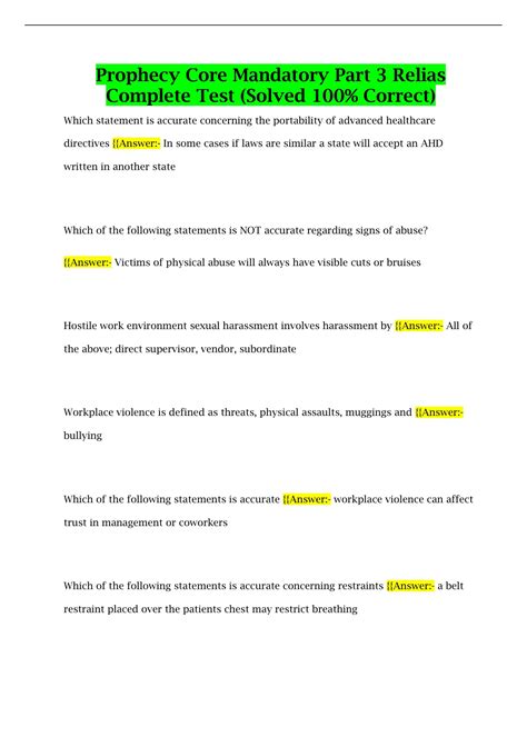 Relias Core Mandatory Part 3 Answers