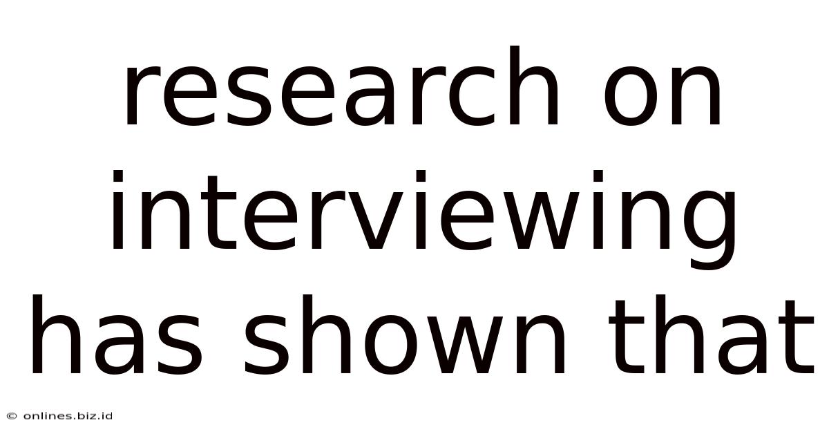 Research On Interviewing Has Shown That