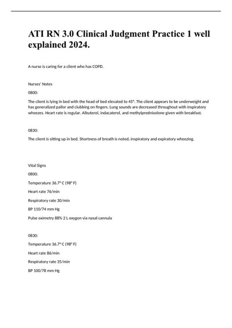 Rn 3.0 Clinical Judgment Practice 1