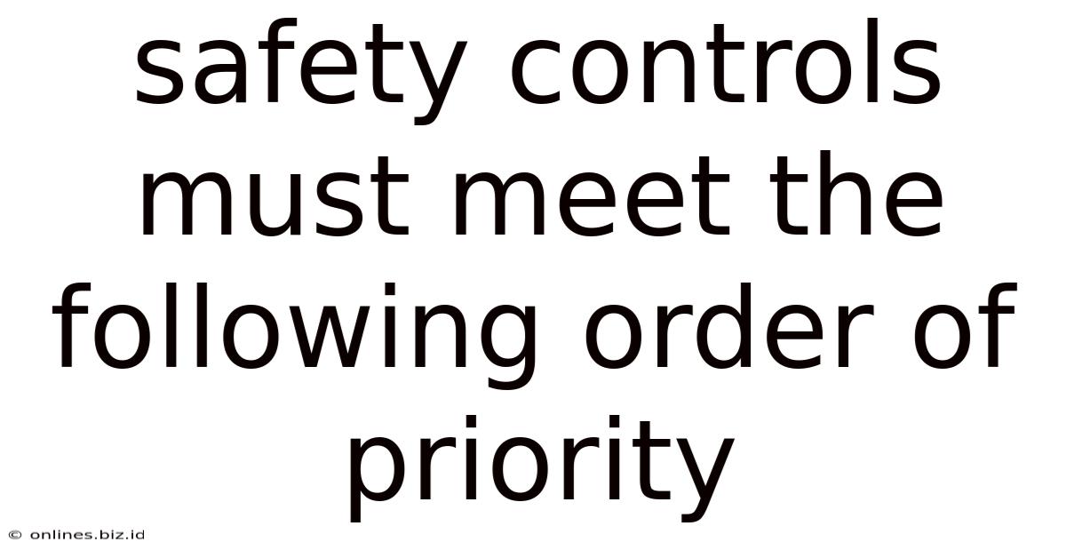 Safety Controls Must Meet The Following Order Of Priority
