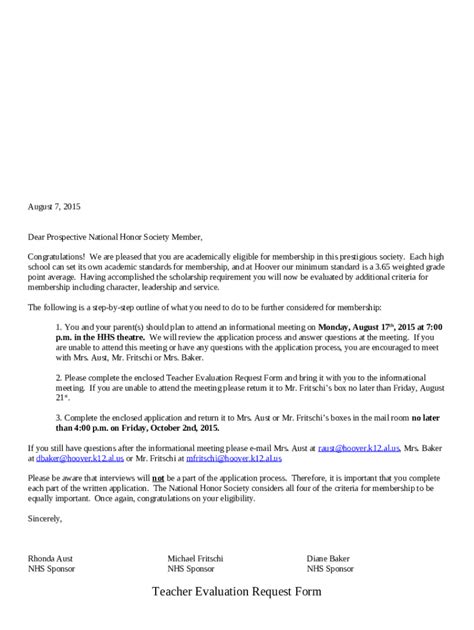 Sample Recommendation Letter For National Junior Honor Society