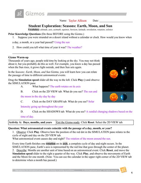 Seasons Around The World Gizmo Answer Key