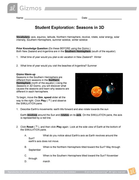 Seasons In 3d Gizmo Answer Key