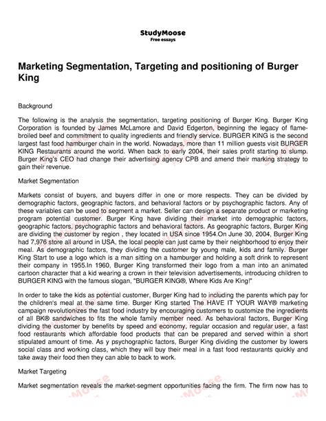 Segmentation Targeting And Positioning Burger Bistro