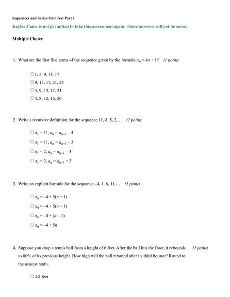 Sequences And Series Unit Test Part 1