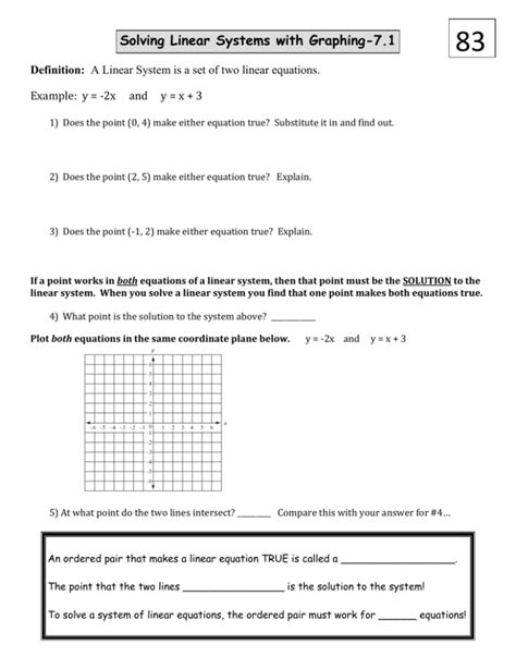 Solving Linear Systems With Graphing 7.1 83 Answers