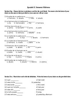 Spanish Semester 2 Exam Semester 2 Final Exam