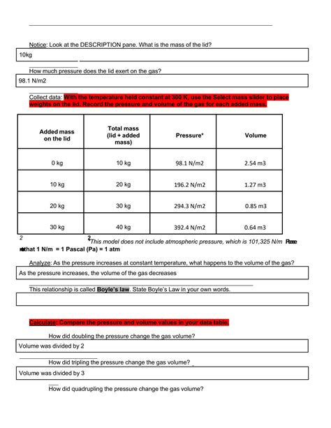 Student Exploration Boyle's Law And Charles Law