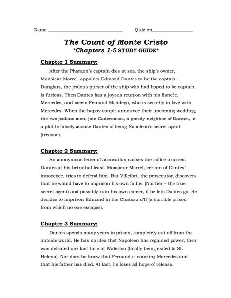 The Count Of Monte Cristo Chapter Summary