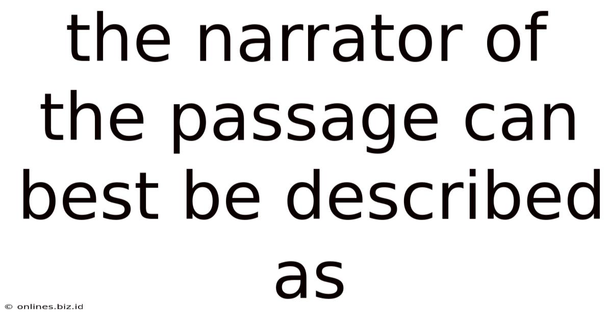 The Narrator Of The Passage Can Best Be Described As