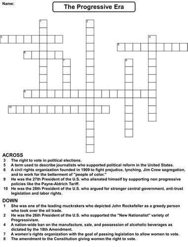 The Progressive And Imperialist Era Review Crossword