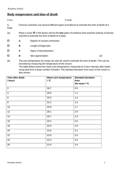 Time Of Death Estimations Worksheet Answers