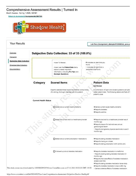 Tina Jones Comprehensive Assessment Shadow Health Documentation