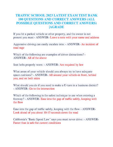 Traffic School Questions And Answers Pdf