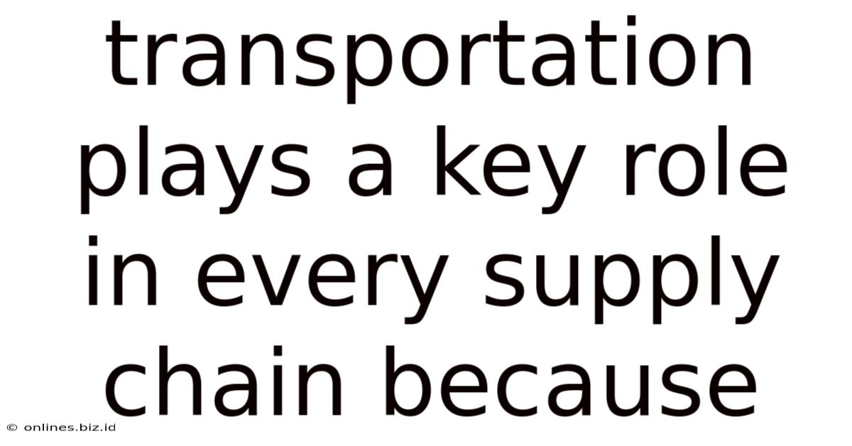 Transportation Plays A Key Role In Every Supply Chain Because