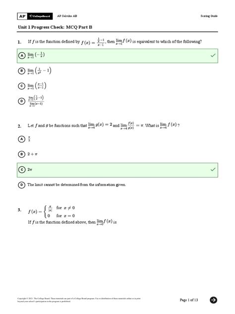 Unit 1 Progress Check Mcq Part B Answers