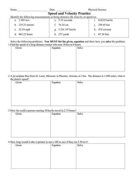 Unit 2b Speed And Velocity Practice Problems