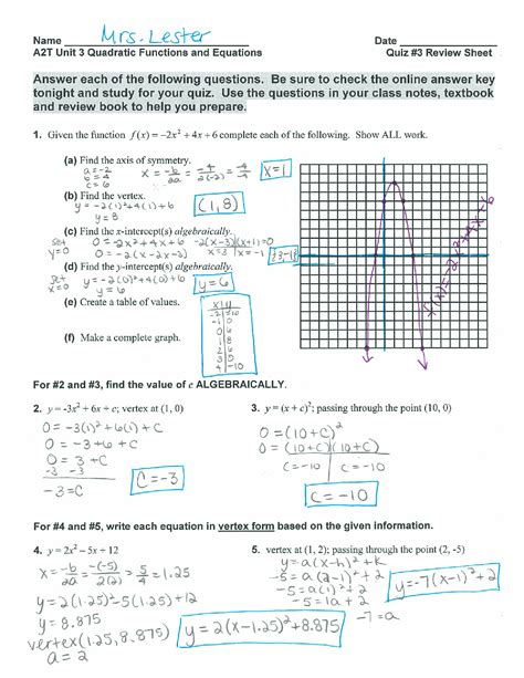 Unit 3 Homework 4 Graphing Quadratic Equations And Inequalities Answers