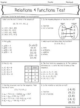 Unit 3 Test Study Guide Relations And Functions Answer Key