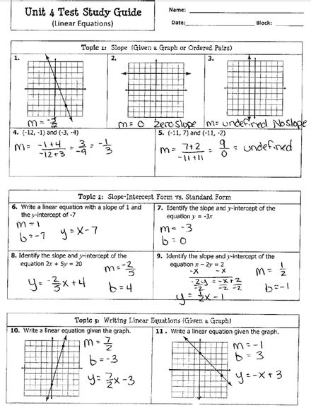 Unit 4 Linear Equations Homework 1 Slope