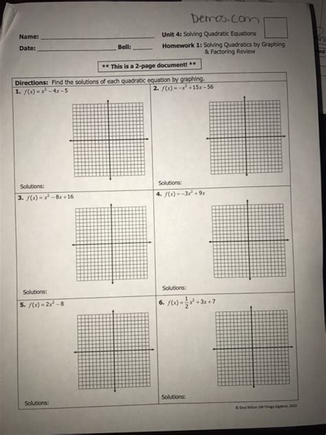 Unit 4 Solving Quadratic Equations Answer Key