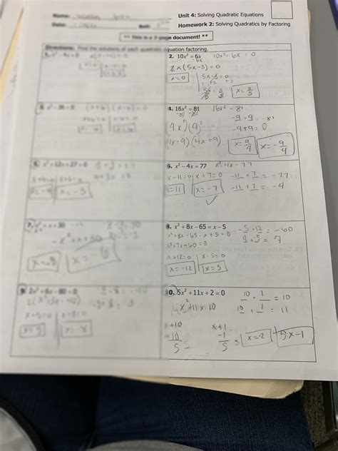 Unit 4 Solving Quadratic Equations Homework 7 The Quadratic Formula