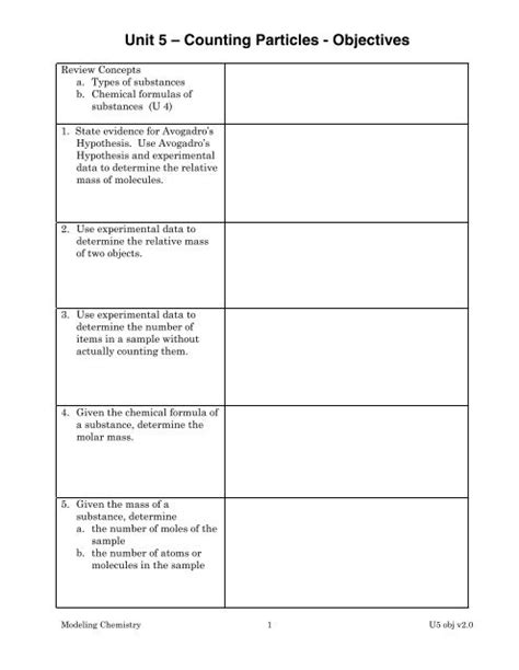 Unit 5 Counting Particles Objectives Answers