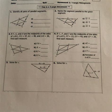 Unit 5 Relationships In Triangles Homework 1 Answer Key