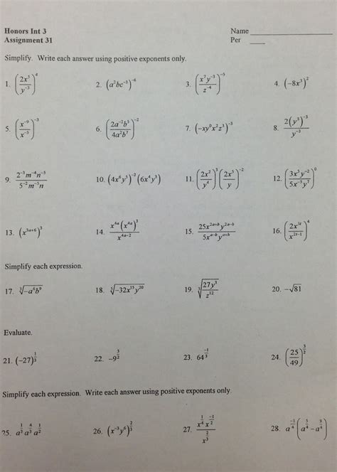 Unit 6 Exponents And Exponential Functions Homework 1 Answer Key