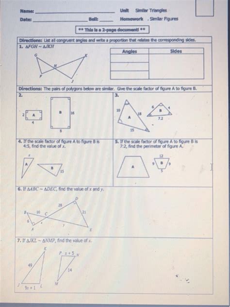 Unit 6 Similar Triangles Homework 2 Similar Figures Answer Key