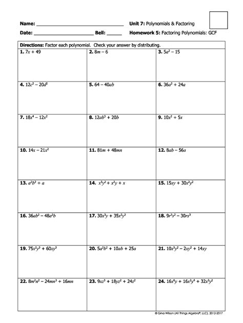 Unit 7 Polynomials And Factoring Homework 5 Answer Key